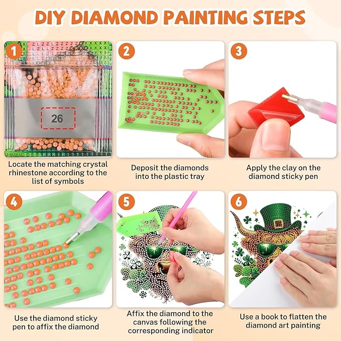 Masendp St. Patrick's Day Cow Diamond Painting Double-Sided Hanging Ornament Set, DIY Irregular Shaped Rhinestone Window Decoration Set, Suitable for Home and Garden Wall Decoration Gifts