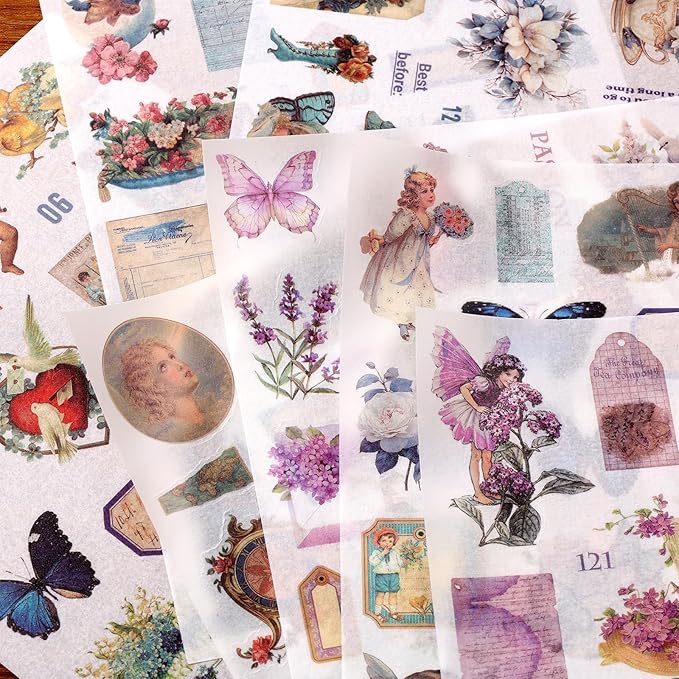 Auguro Vintage Scrapbook Stickers Book 24 Sheets 480 Pre-Cut People Stickers for Scrapbooking Washi Sticker Journal Sticker for Adults Junk Journal Supplies