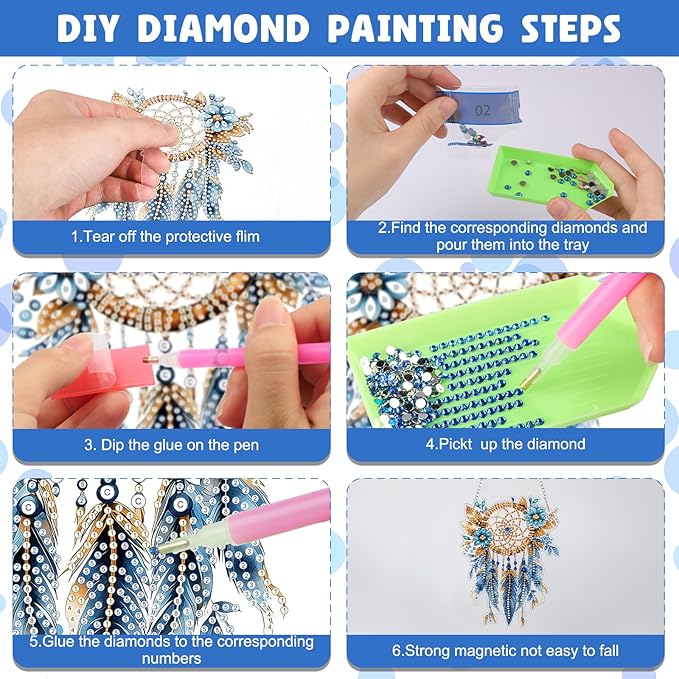 NAIMOER DIY Hanging Diamond Art Kits for Adults, Blue Dream Catcher Diamond Painting Kits, Special Shaped Rhinestone, Acrylic 5D Gem Art Craft Window Pendants Home Garden Wall Hanging Ornament Kits