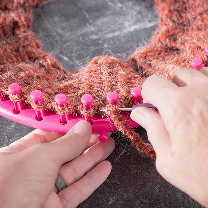 PATIKIL 41 Hooks Round Knitting Loom Machines Kit, 29cm OD Darning Weave Tool with Accessories for Scarf Sweater Shawl Blankets Mending Weaving Stitching, Yellow