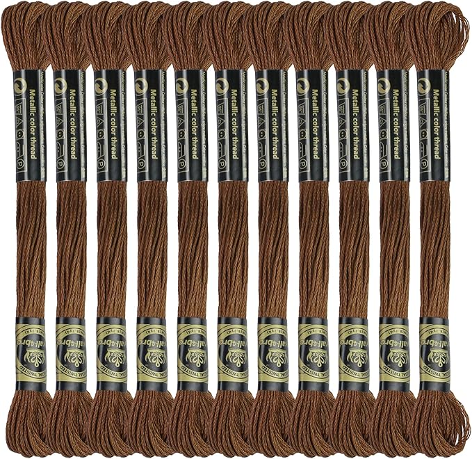 12 Skeins Premium Egyptian Embroidery Floss 9 Yards Each Egyptian Long Fiber Cotton Cross Stitch Thread for Embroidery Projects Bracelet. (12, Dark Brown)
