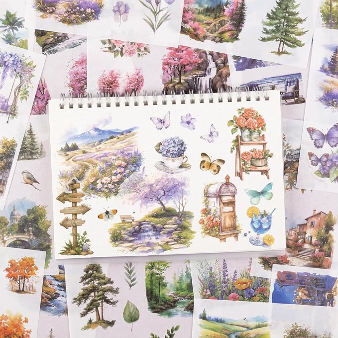 RISYPISY Pre-Cut Washi Tape Sticker 50 Sheet-388pcs Washi Stickers for Journaling Ephemera for Junk Journal Supplies for Bujo Planner Collage Crafts