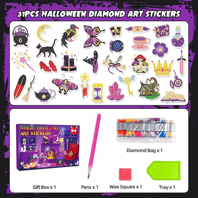 Labeol Diamond Art Kits for Kids Boys and Girls Ages 6-8-10-12 Easy to DIY Creative Diamond Art Sticker Craft by Numbers Kits for Kids and Adult Beginners (Magic)