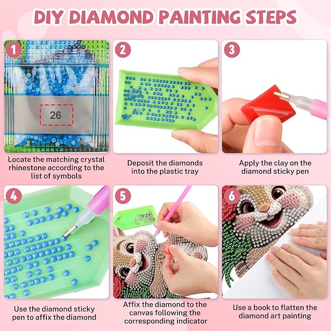 Bowetile Rabbit Diamond Art Hanging Kits for Adults, Diamond Art Suncatchers Bunny, 5D Special Shape Diamond Painting Flowers Pendant Window Ornament Easter Gifts for Home Wall Decor