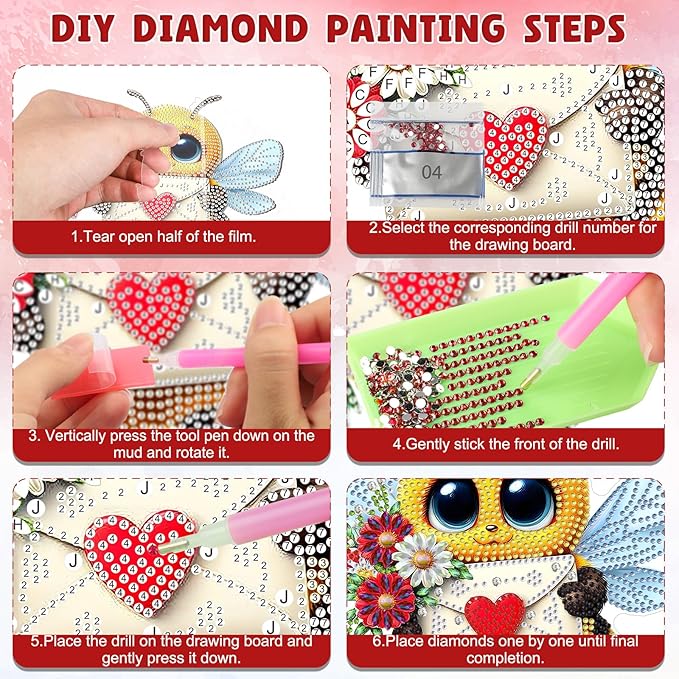 DOMROM Bee Diamond Art Hanging Kits for Adults Beginners, Special Shaped Crystal Diamond Painting Bee Pendant, DIY Diamond Art Suncatchers Animal for Home Garden Wall Decor Gift