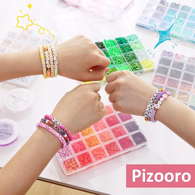 Pizooro Bracelet Making Kit 120 Colors,Friendship Bracelet Kit with Gold Silver Spacer Beads Charms Clay Beads,420pcs Letter Beads,Crafts Gift for Girls Adults
