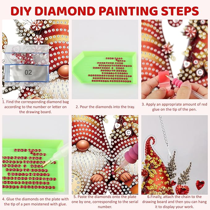 MEIYUDA Valentine's Day Hanging Diamond Art Kits for Adult, Love Gnomes Diamond Painting Hanging Kits Ornaments, DIY Special Shaped Rhinestone Window Pendants kit for Home Garden Wall Decor Gift