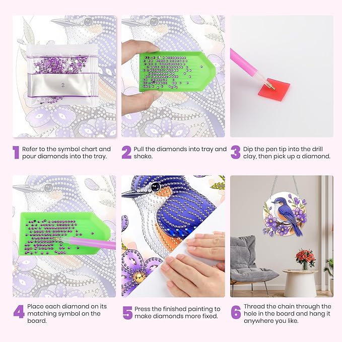 MXJSUA Special Shaped Hanging Diamond Painting Art Kits for Adults, Bluebird 3D Crystal Rhinestone Acrylic Gem Art Pendant Ornaments Kit for Home Decoration and Gift