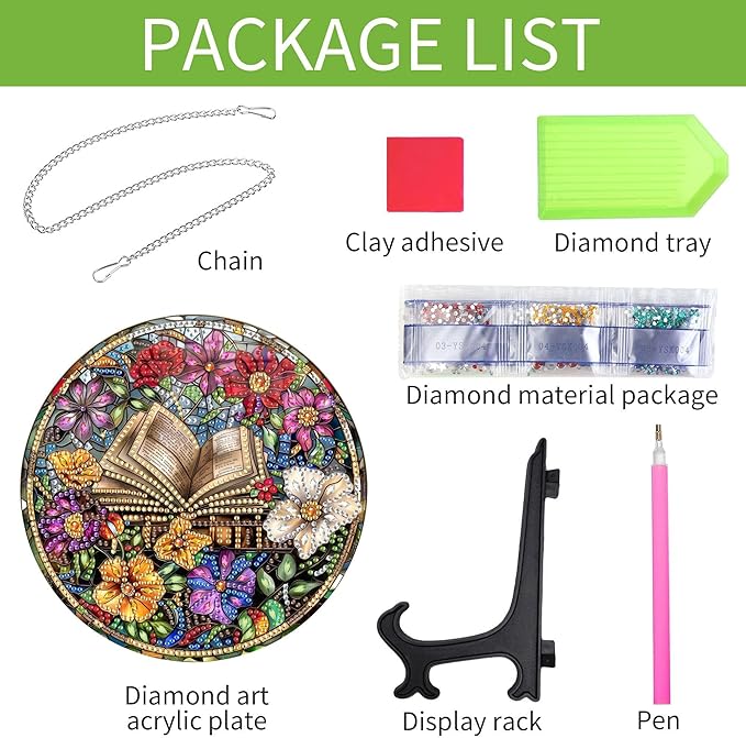 Wergund 5D DIY Book Diamond Art Hanging Kits, Hanging Diamond Art Flower, Acrylic Special Shaped Rhinestone, Window Hanging Pendants for Home Wall Garden Front Door Outdoor Decor Gift(Book)-1