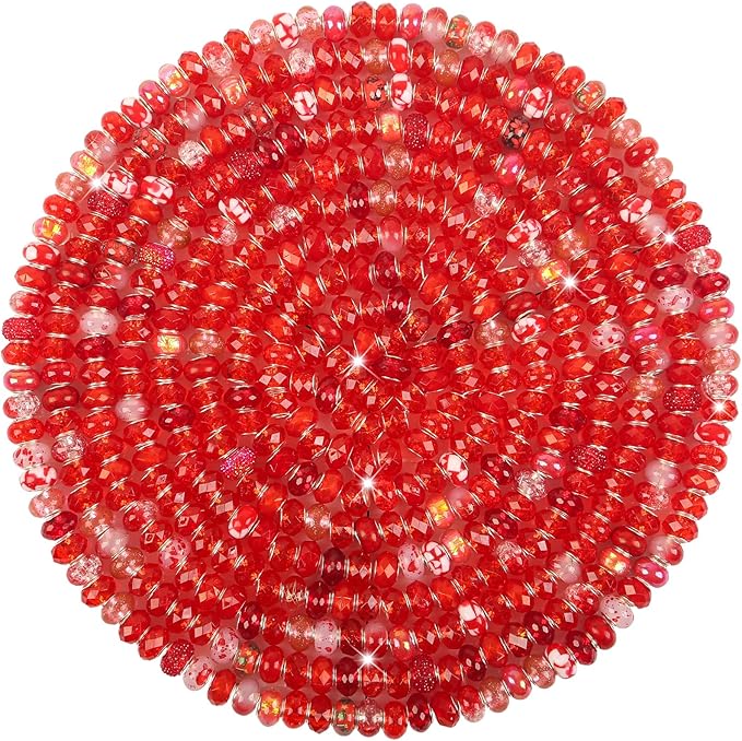 Large Hole Beads Red European Beads for Pens 100 Pieces Assorted Large Hole Fairy Wand Garden Beads Lampwork Craft Spacer Beads for DIY Charms Bracelet Necklace Decoration Jewelry Making Supplies