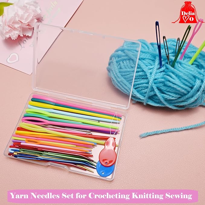 DeliaVo 49 Pcs Yarn Needles Set, Assorted Crocheting & Darning Tapestry Needles for Yarn, Crochet Kit for Knitting Sewing Weaving