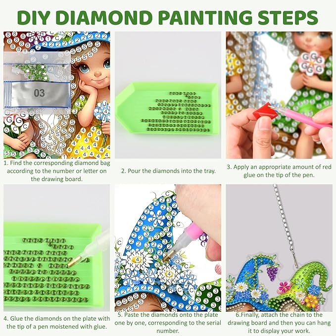 MEIYUDA Fairy Diamond Art Hanging Kits for Adult, Flowers Elf Diamond Painting Hanging Kits Ornaments, DIY Special Shaped Rhinestone Window Pendants Kit for Home Garden Wall Decor Gift