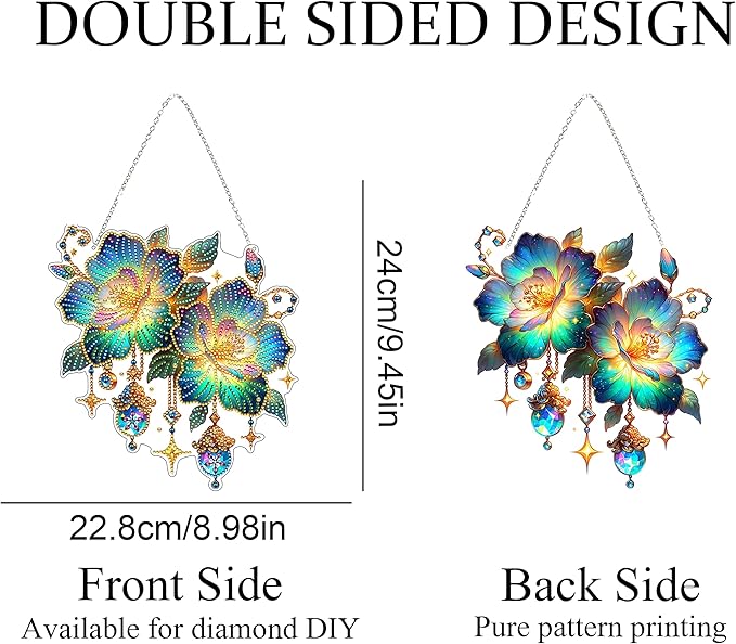 JJFox Diamond Art Hanging Kit for Adult,Special Shaped Rhinestone,DIY Acrylic 5D Diamond Art Painting Window Pendants Home Garden Wall Hanging Kits Hanging Ornament (Flower)