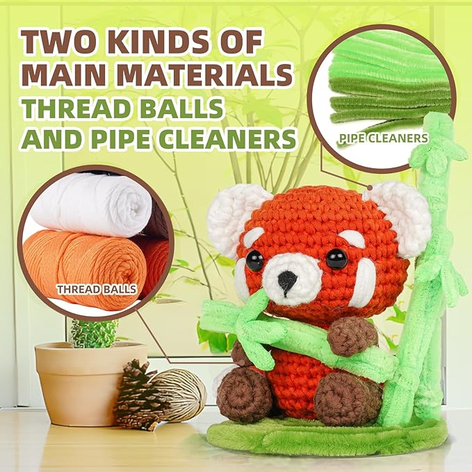 MOREJMTT Crochet Kit for Beginners, Crochet Animal Kits, Crocheting Kit for Starters, Learn to Crochet with Step-by-Step Video Tutorials, Beginner Crochet Kit for Adults(Panda)
