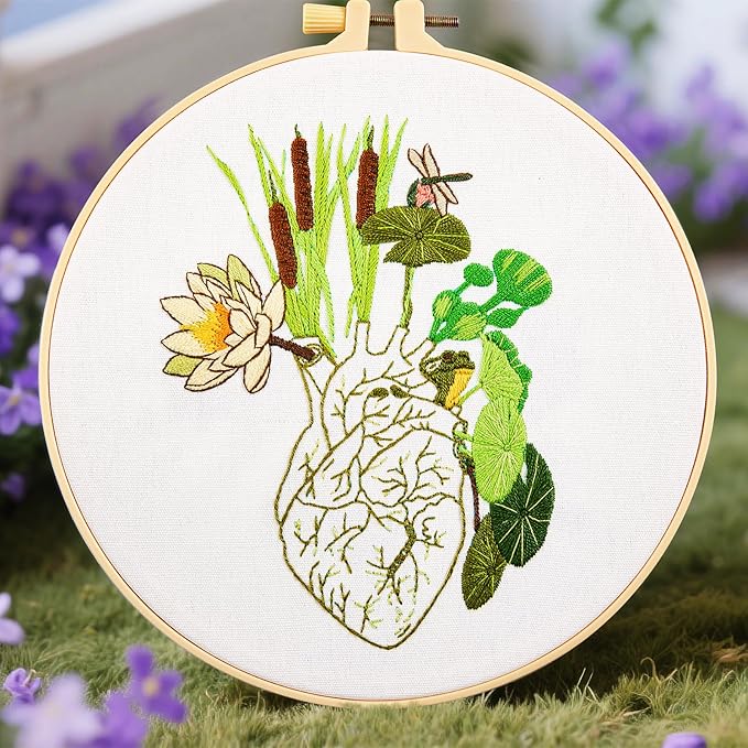 Crafmanoe Embroidery Kits for Beginners Adults, Heart Embroidery Starter Kits Counted Cross Stitch Kits for Beginners Adults Hobbies Set for Women, Embroidery Fabric, Thread, Hoops, and Video Tutorial