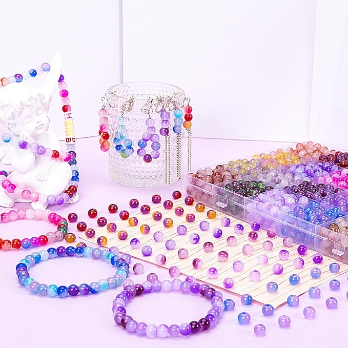 XSEINO About 1200+ pcs 6mm Glass Beads Bracelet Making Kit, 24 Assorted Purple Bi-Color Fusion Series Crystal Beads for Jewelry Making, DIY Crafts, Friendship Bracelets