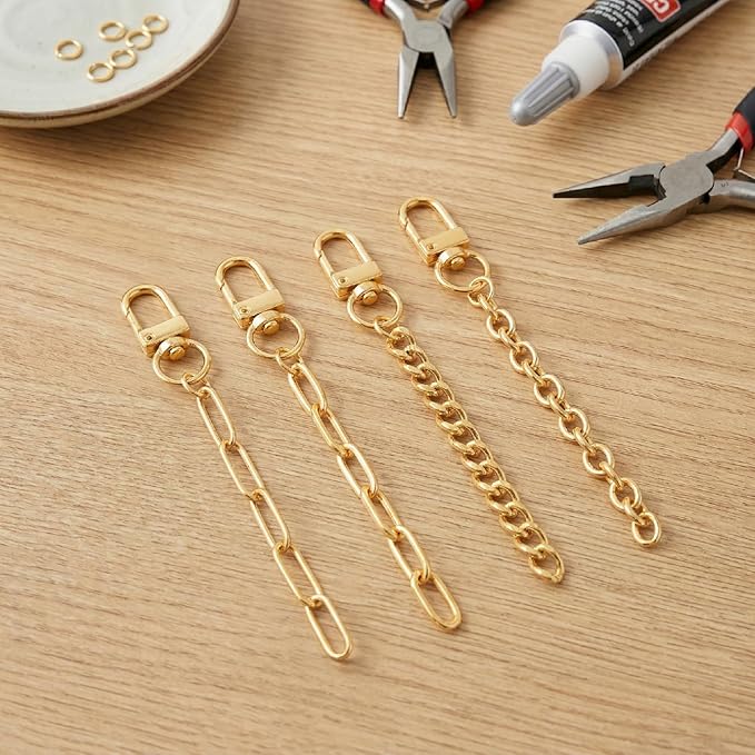 20pcs Gold Keychain Making Kit, Key Ring Swivel Snap Hook Chains, Extender Keychain Bag Charm Kits for DIY Crafts Jewelry Making Handbag Purses- 4 Styles