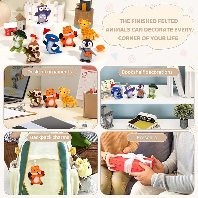 OEHPICC Needle Felting Starter Kit, 7 Cute Buddy Wool Felting Kit, Animal Felt Kit for Beginner Adults with Felting Needles and Instructions for DIY Felting