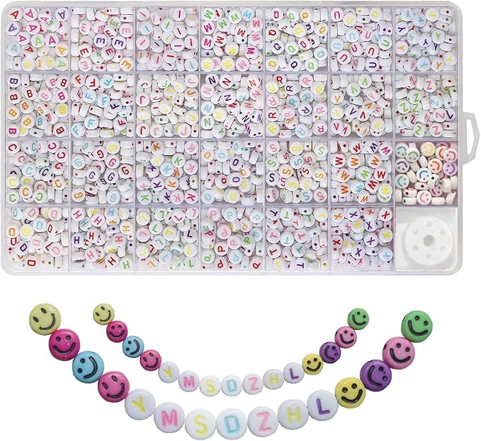 Colorful Alphabet Beads A-Z 1350+Pcs Letter Bead, Acrylic 4x7mm Round Digit Letter Beads Kits,Bracelets Necklaces DIY Jewelry Making Kits (Colorful,1350+PCS)