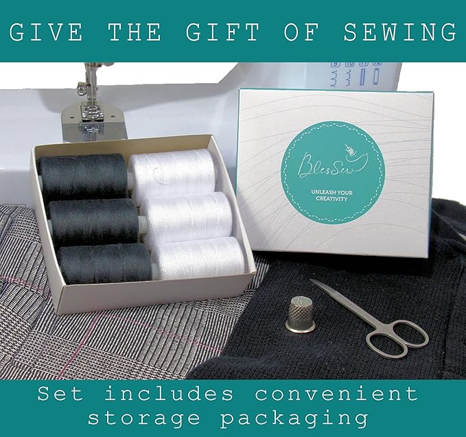 Black & White Sewing Thread - 6 Spools of Polyester Thread for Sewing Machine for Beginners, Hand Stitching & Quilting - 1000 Yards Per Spool