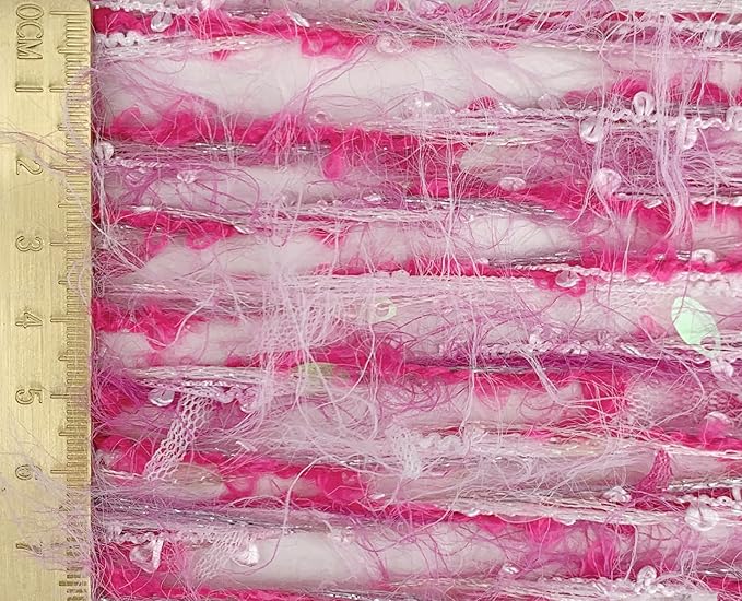 Artisanal Yarn Collection Multifiber Fancy Yarn with Iridescent Sequins for Knitting Crocheting Crafts DIY, Set of 3 Rolls (Neon Pink)