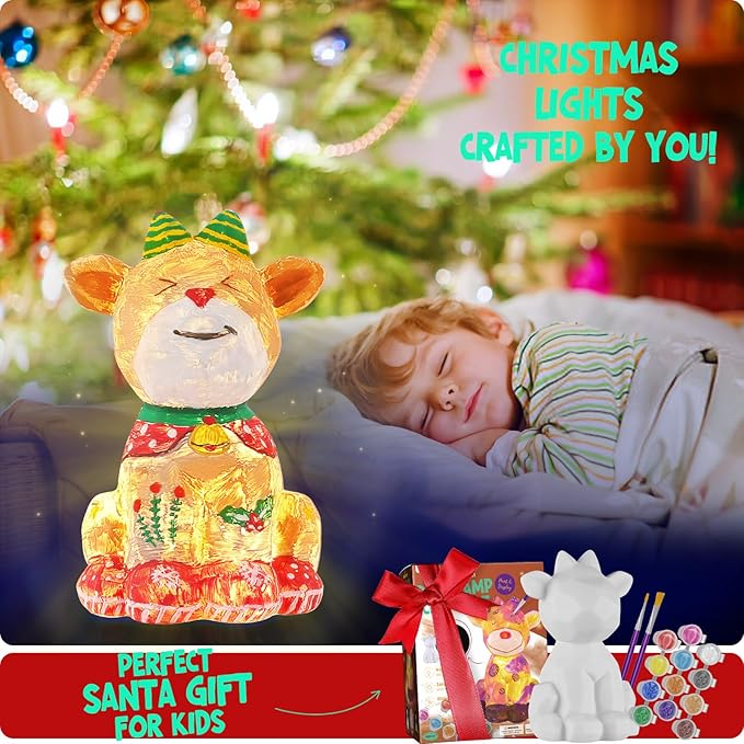 paint your own deer lamp kit, art supplies painting kits for kids 6-12, christmas crafts for kids ages 8-12, deer toy halloween birthday christmas gifts for girls boys ages 3 4 5 6 7 8 9 10 11 12+