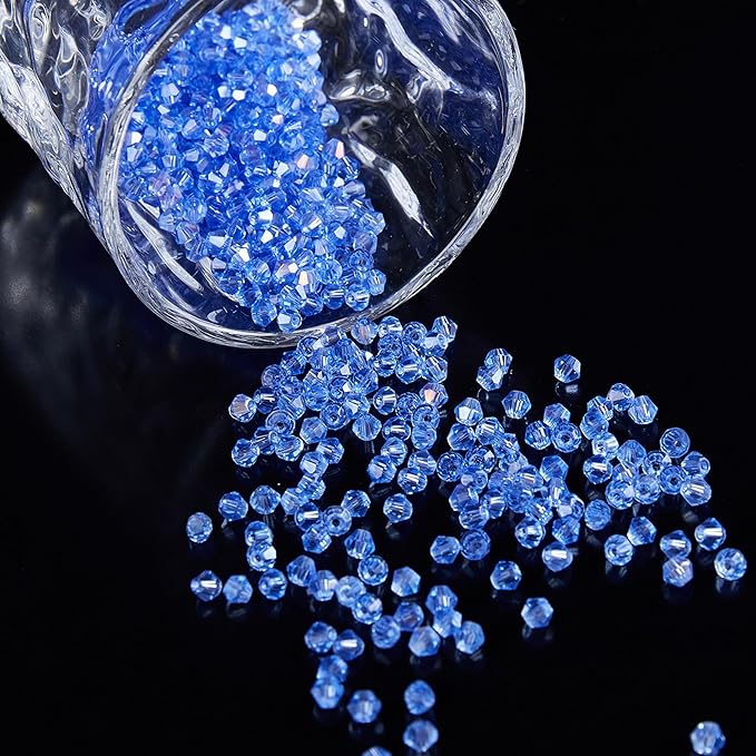 laopottbeads 1100pcs 4mm bicone crystal glass beads for jewelry making, sparkling mini beads for suncatchers, diy bracelets & craft projects(light blue)