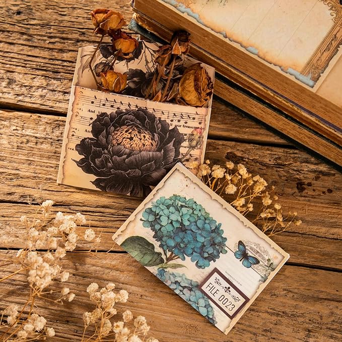 180Pcs Vintage Flower Scrapbook Paper, Ephemera Pack for Journaling and Junk Journal Supplies, Scrapbooking Kit with Glue Tape
