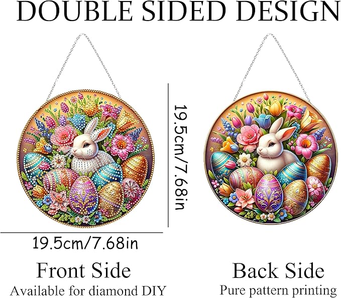 JJFox Rabbit Easter Egg Diamond Art Hanging Kit for Adult,Special Shaped Rhinestone,DIY Acrylic 5D Diamond Art Painting Window Pendants Home Garden Wall Hanging Kits Hanging Ornament,Double Sided