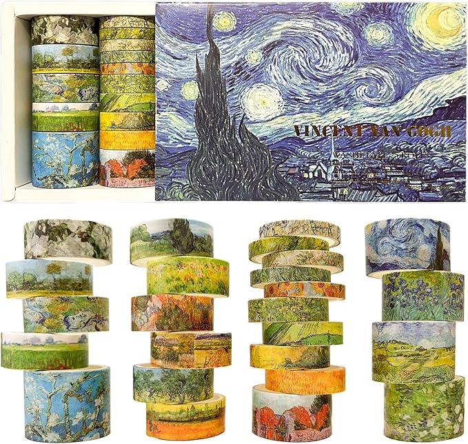 Funincloud Washi Tape Set Oil Painting Decorative Masking Tapes 25 Rolls Vintage Craft Tapes for Journaling Junk Journal Craft Scrapbook DIY Gift Wrapping