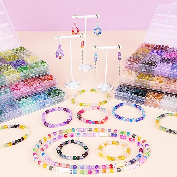 XSEINO About 7200+ pcs 6mm Glass Beads Bracelet Making Kit, 144 Assorted Colorful Bi-Color Fusion Series Crystal Beads Making and DIY Crafts