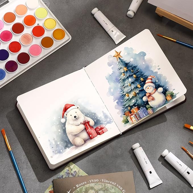 Dispowreath 5.5 x 5.5 in Watercolor Sketchbook Journal Square Watercolor Notebook Cold Press 140lb 300gsm Cotton Paper 48 Pages Journals Notebook Paper Pads(Red Brown)
