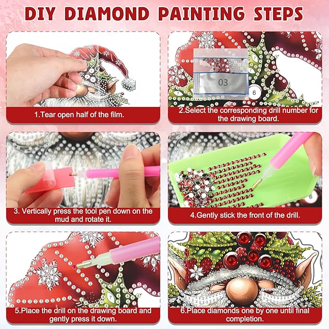DOMROM Gnome Diamond Art Hanging Kits for Adults Beginners, Christmas Special Shaped Crystal Diamond Painting Gnome Pendant, DIY Diamond Art Suncatchers for Home Garden Wall Decor Gift