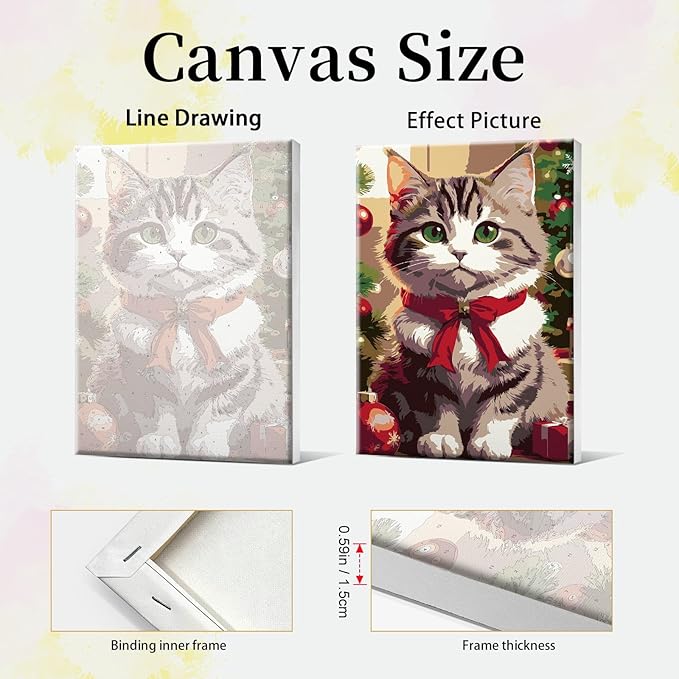 JOOZ Paint by Numbers Kit for Adults with Frame Christmas Cat Paint by Number with Easel Christmas Ball Adult Paint by Number Kits Framed DIY Oil Painting Kits for Gift Home Wall Decor 8x12 Inch