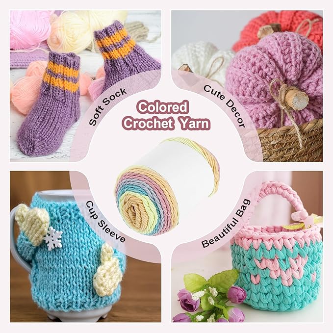 MECCANIXITY Cotton Acrylic Yarn for Crocheting, 422 Yard 5 Ply Soft Gradient Yarn Acrylic 45% Cotton 55% Used for DIY Knitting Blankets Scarves(2 Packx100g,Coffee,Yellow,Red,Green)