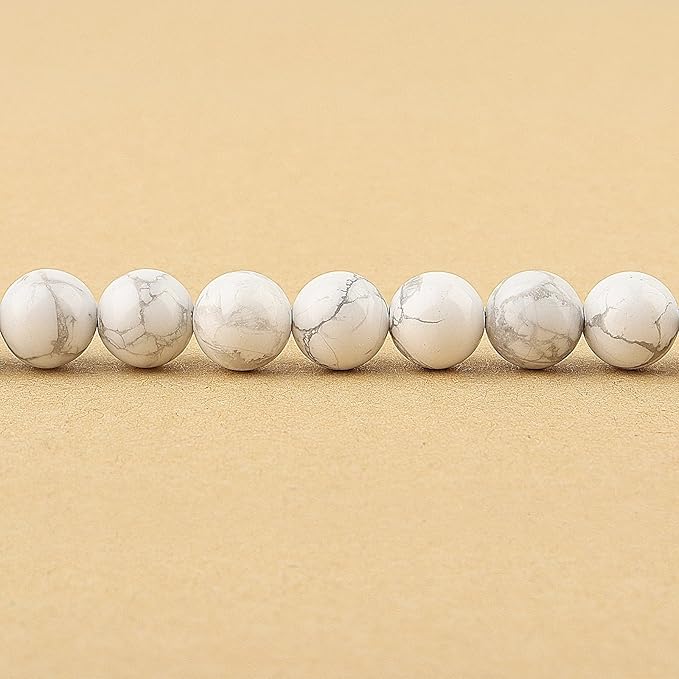 Natural Howlite & Turquoise Beads for Jewelry Making - White Stone Gemstone Beads (59-62pcs, 6mm Round)