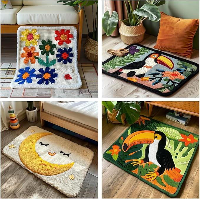 Australian Shepherd Dog Smiling Latch Hook Kits Rug Crochet Yarn Pre-Printed Cushion Embroidery Needlework Carpet Cover DIY Hook and Latch Kit Tapestry Christmas Decor 38x52cm(2)