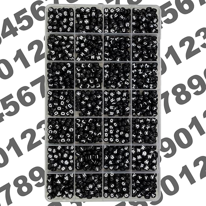 1450Pcs Acrylic 4x7mm Round Letter Beads and Number Beads Kits Alphabet A-Z 0-9 for Friendship Bracelets Making Jewelry (Black and Numbers)