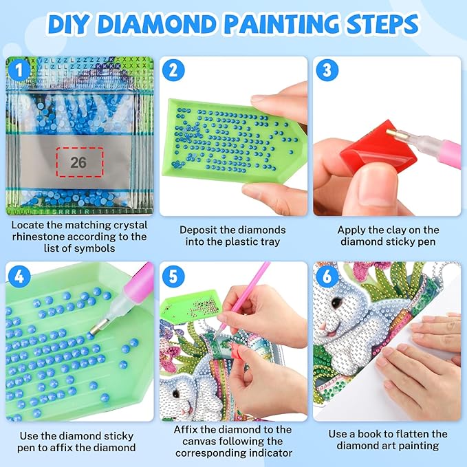 Bowetile Easter Hanging Diamond Art Kits for Adults Kids, 5D Special Shape Diamond Painting Rabbit Kits, Easter Diamond Gem Art Suncatchers Painting Pendant Home Decor, Gifts for Kids