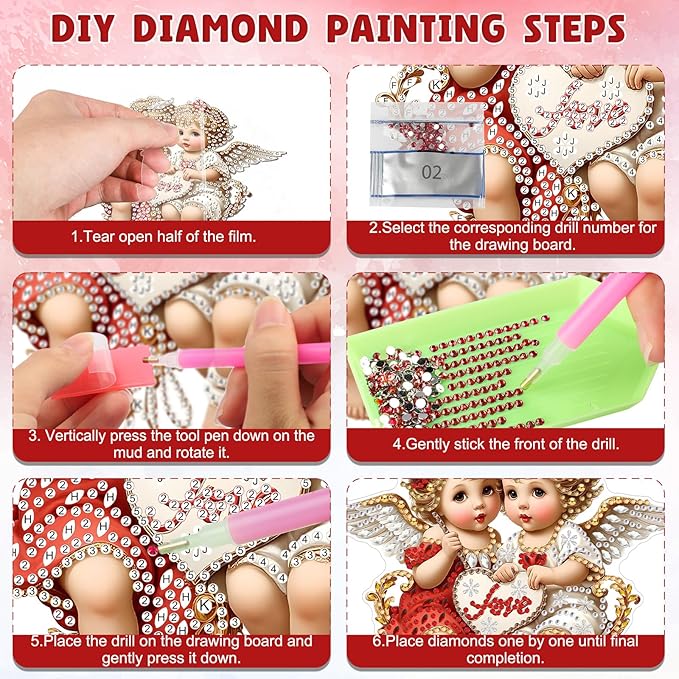 DOMROM Angel Diamond Art Hanging Kits for Adults Beginners, Special Shaped Crystal Diamond Painting Angel Pendant, DIY Diamond Art Suncatchers for Home Garden Wall Decor Gift