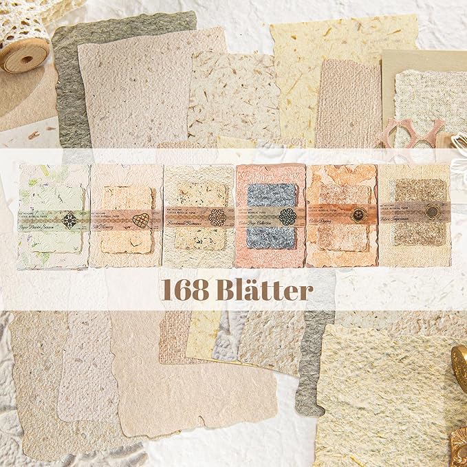 168Pcs Scrapbook Supplies Kit Textured Paper, Rice Paper For Scrapbooking Paper,Junk Journal Supplies,Decorative Decoupage Card Making Supplies,And DIY Mixed Media Collage Card,Vintage Wall Decor