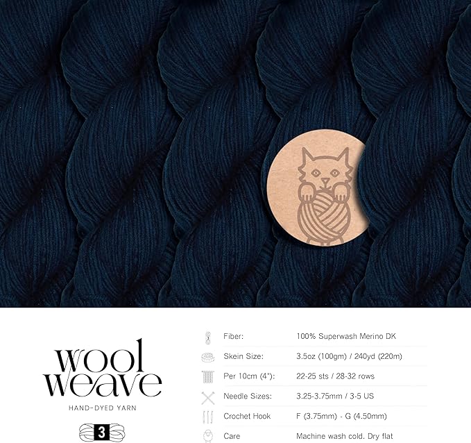 Superwash Merino Wool Yarn for Knitting & Crocheting - Hand Dyed, Luxurious & Soft Dk Weight, 100gr, 240 Yards - Indigo Evening