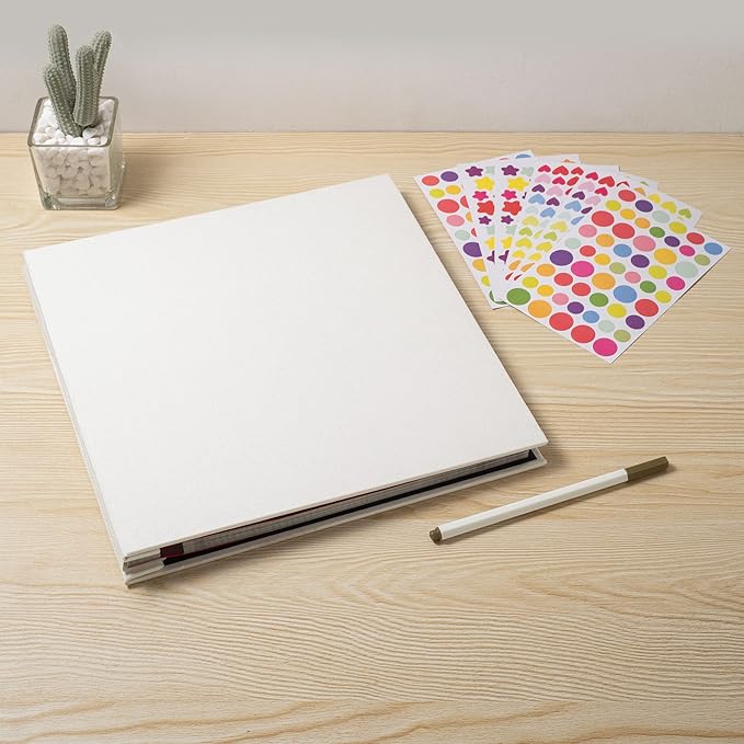 Photo Album Self Adhesive Scrapbook 3x5 4x6 5x7 6x8 Magnetic Album DIY Scrap Book 11x10.6 Inch 40 Black Sticky Pages Linen Cover DIY Photo Album(White)