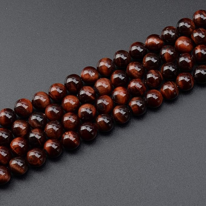 LPBeads 80Pcs Polished 10mm Round Natural Red Tiger Eye Gemstone Loose Beads with Stretch Cord for Jewelry Making Bracelets