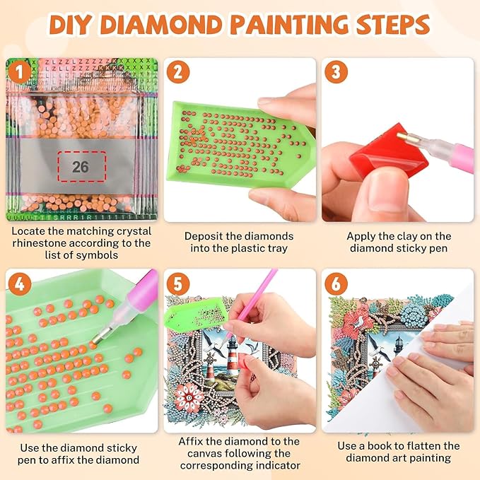 Masendp Hanging Diamond Art Decorative Kit 5D Diamond Painting Kit, DIY Lighthouse Landscape Theme Diamond Art Kit Suitable for Beginners and Adults, Home Wall Decoration