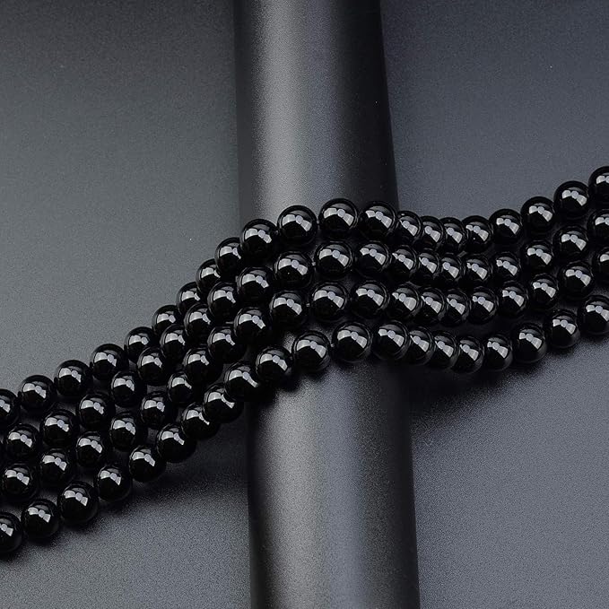 LPBeads 80Pcs Polished 10mm Round Natural Black Onxy Gemstone Loose Beads with Stretch Cord for Jewelry Making Bracelets