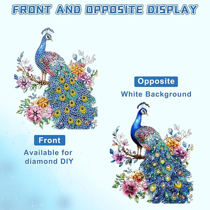 KEYIFA Diamond Painting Kit, DIY Peacock Diamond Art Hanging for Adults Beginner, Gem Arts Pendant Special Shaped Rhinestone Window Ornaments Wall Door Garden Decoration Gift, Double Sided