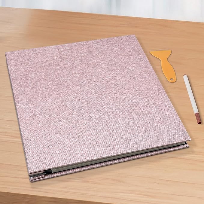 Large Photo Album Scrapbook – Holds 4x6, 8x10 Pictures – Self-Adhesive Pages for Baby, Wedding, Travel & Family Memories | Includes Metallic Pen & Scraper/Light Pink Large DIY Memory Book for Gifts