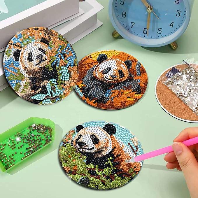 EWJRNSF 8 PCS Diamond Art Coasters Kit, Small Diamond Painting Coasters, Fall Diamond Art Kits for Adults Beginners, Arts and Crafts Supplies Item Sets with Holder
