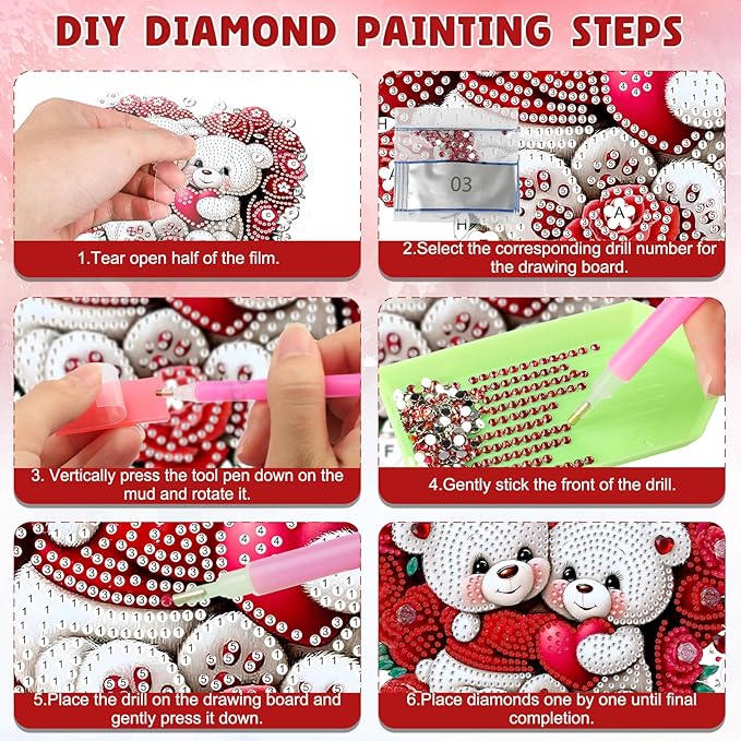 DOMROM Bear Diamond Art Hanging Kits for Adults Beginners, Special Shaped Crystal Diamond Painting Bear Pendant, DIY Diamond Art Suncatchers Animal for Home Garden Wall Decor Gift